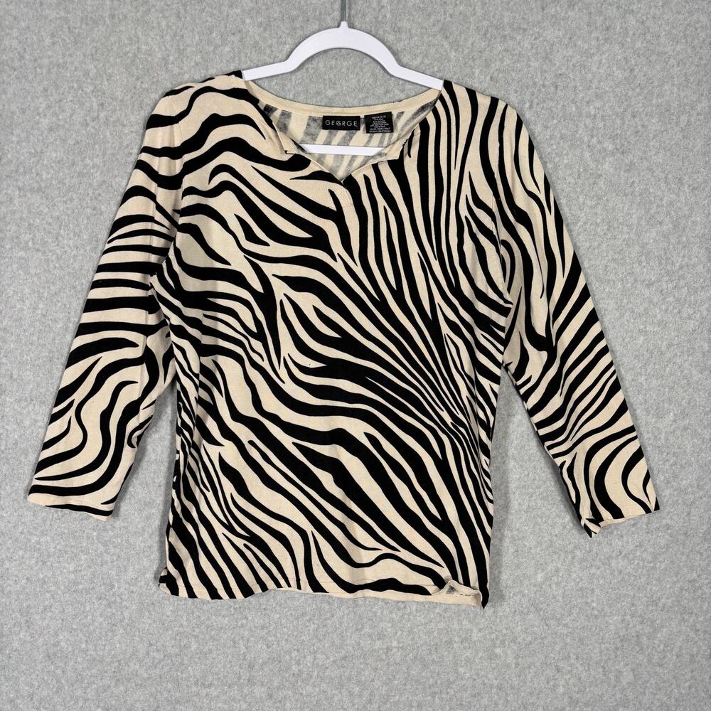 George ME Sweater Womens Medium Cream Black Silk Zebra Thin Animal Preppy READ